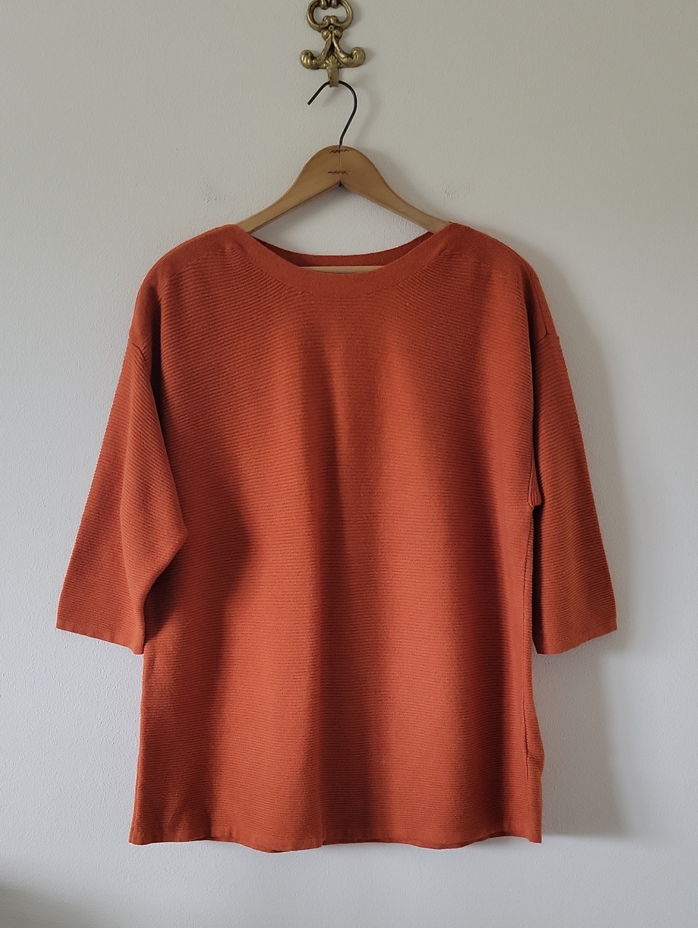Chico's Rust Ribbed Wide Neck 3/4 Sleeve Sweater Size XL